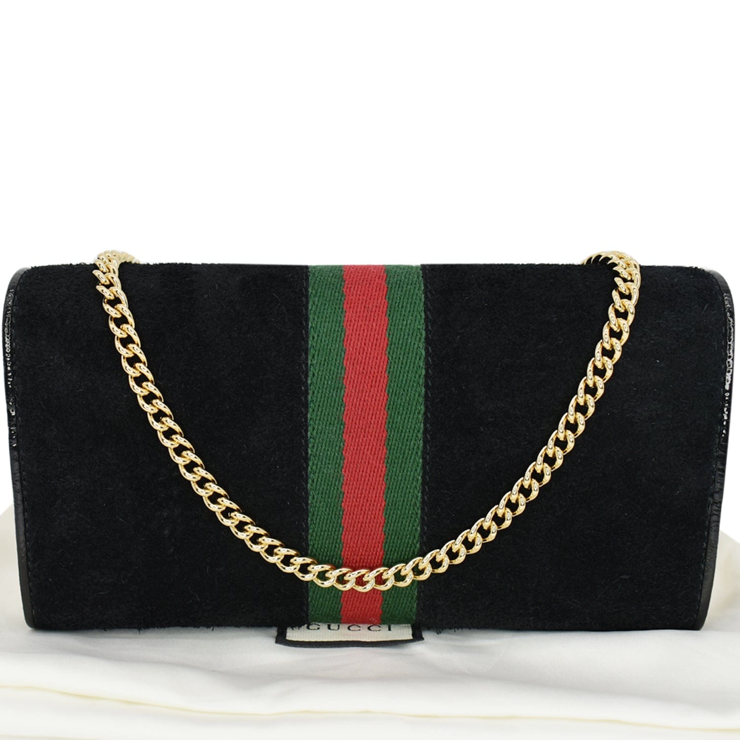GUCCI Ophidia Suede New 1:1 Rep Web Leather Wallet On Chain Crossbody Bag Black 546592