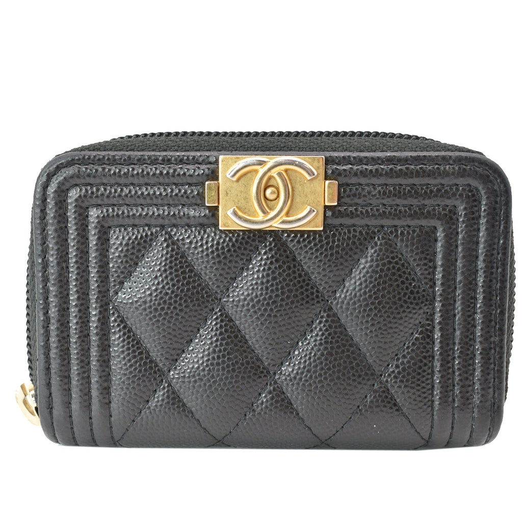 Chanel Boy Small Zipped Quilted Caviar Coin Purse Wallet Black