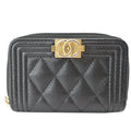 Chanel Boy Small Zipped Quilted Caviar Coin Purse Wallet Black