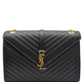 YVES SAINT LAURENT Large Envelope Mix Matelasse Grain De Poudre Chain Shoulder Bag Black