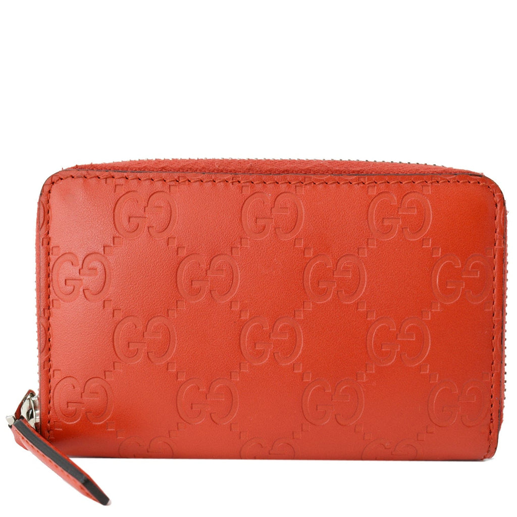 GUCCI Gucci Leather Zip Around Wallet Red 255452