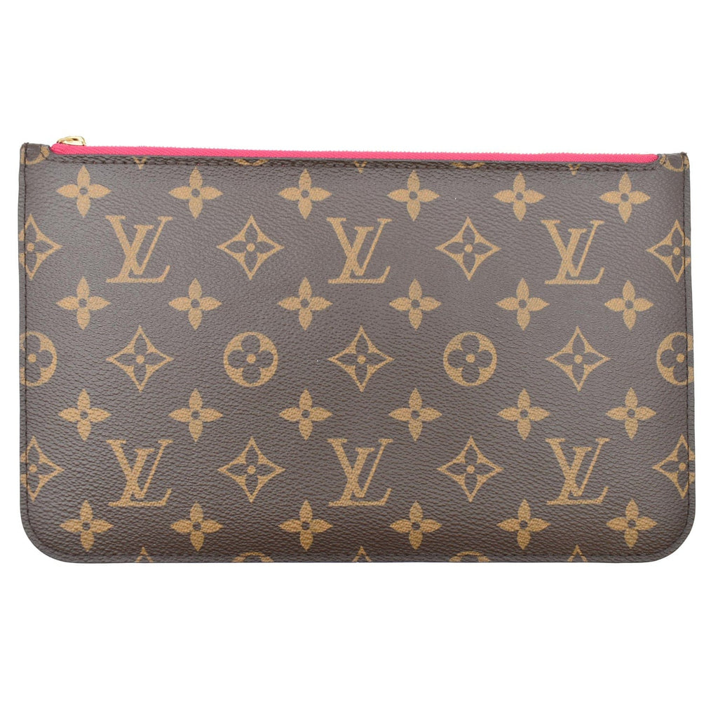 LOUIS VUITTON Neverfull MM Monogram Canvas Pochette Wristlet Pouch Brown