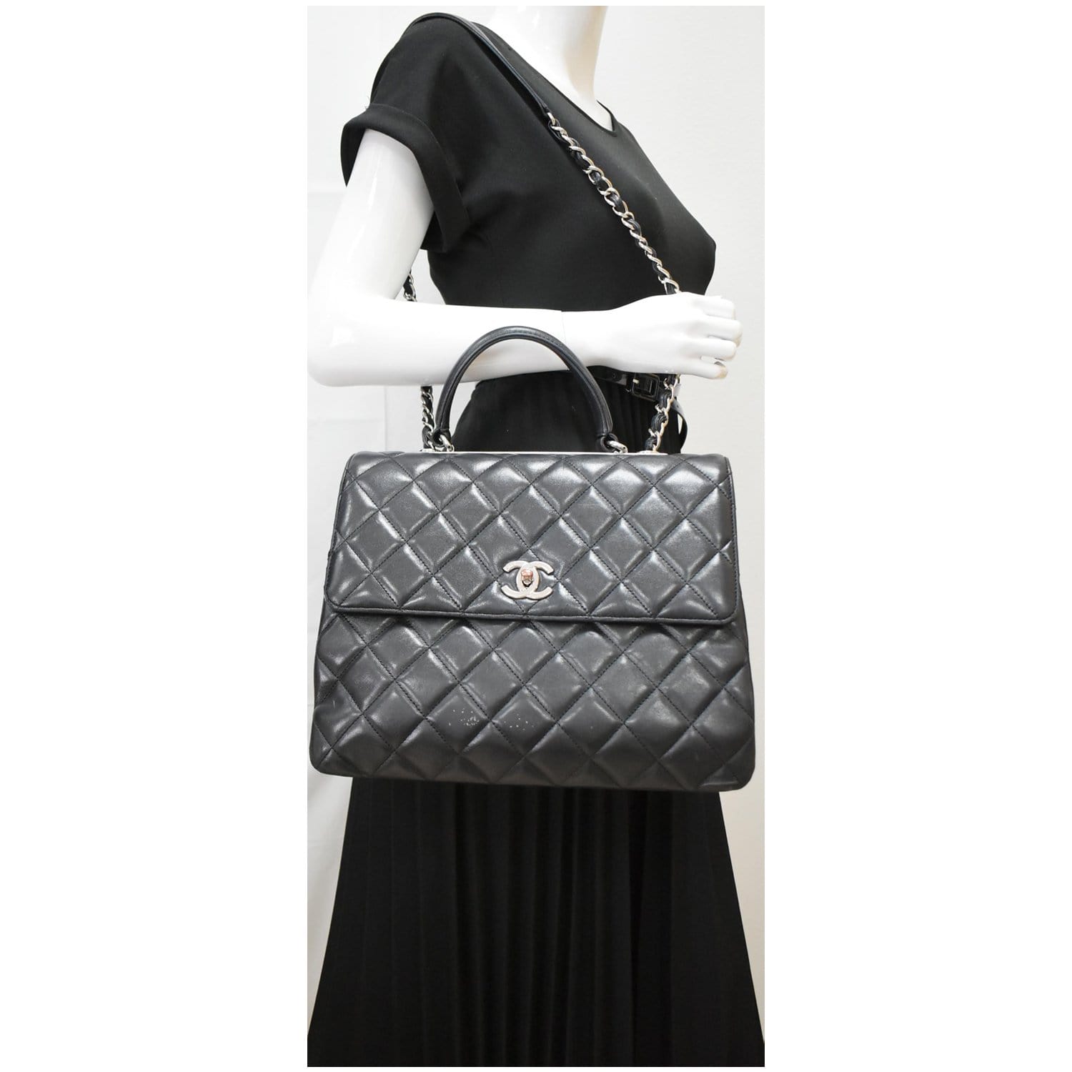 Chanel Trendy CC Large Flap Quilted  Leather Shoulder Bag Black