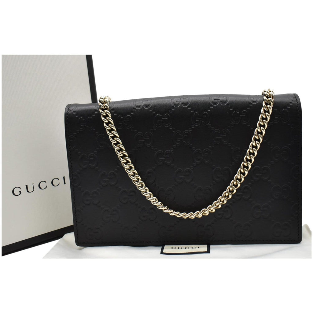GUCCI Bow Leather Chain Wallet Black 431408