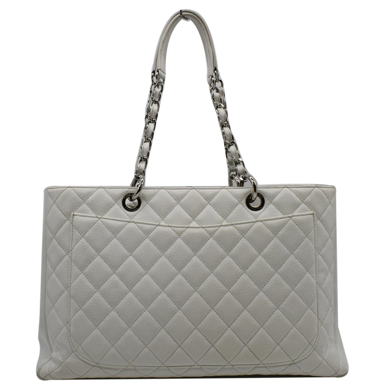 Chanel XL Grand Quilted Caviar Leather Shopping Tote Bag White