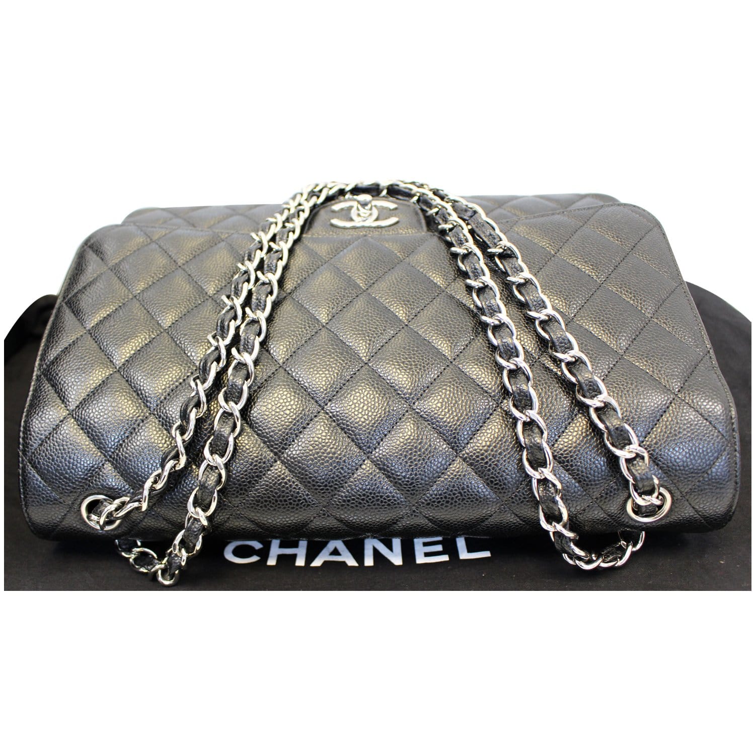 Chanel Maxi Caviar Leather Leather Jumbo Double Flap Shoulder Bag Black