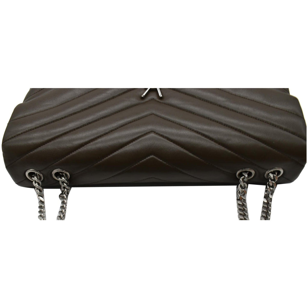 YVES SAINT LAURENT Large Loulou  Matelasse Chain Shoulder Bag Khaki Green