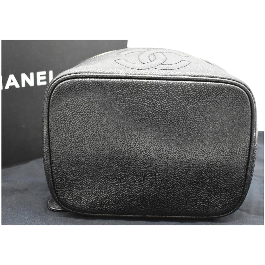 Chanel  Vanity Case Leather Chain Cosmetic Bag Black