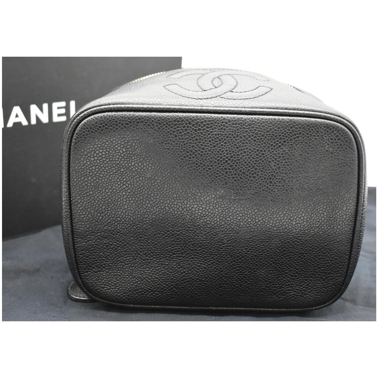Chanel  Vanity Case Leather Chain Cosmetic Bag Black