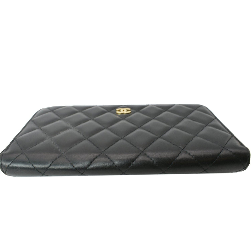 Chanel Quilted Leather Zip Around Wallet Black