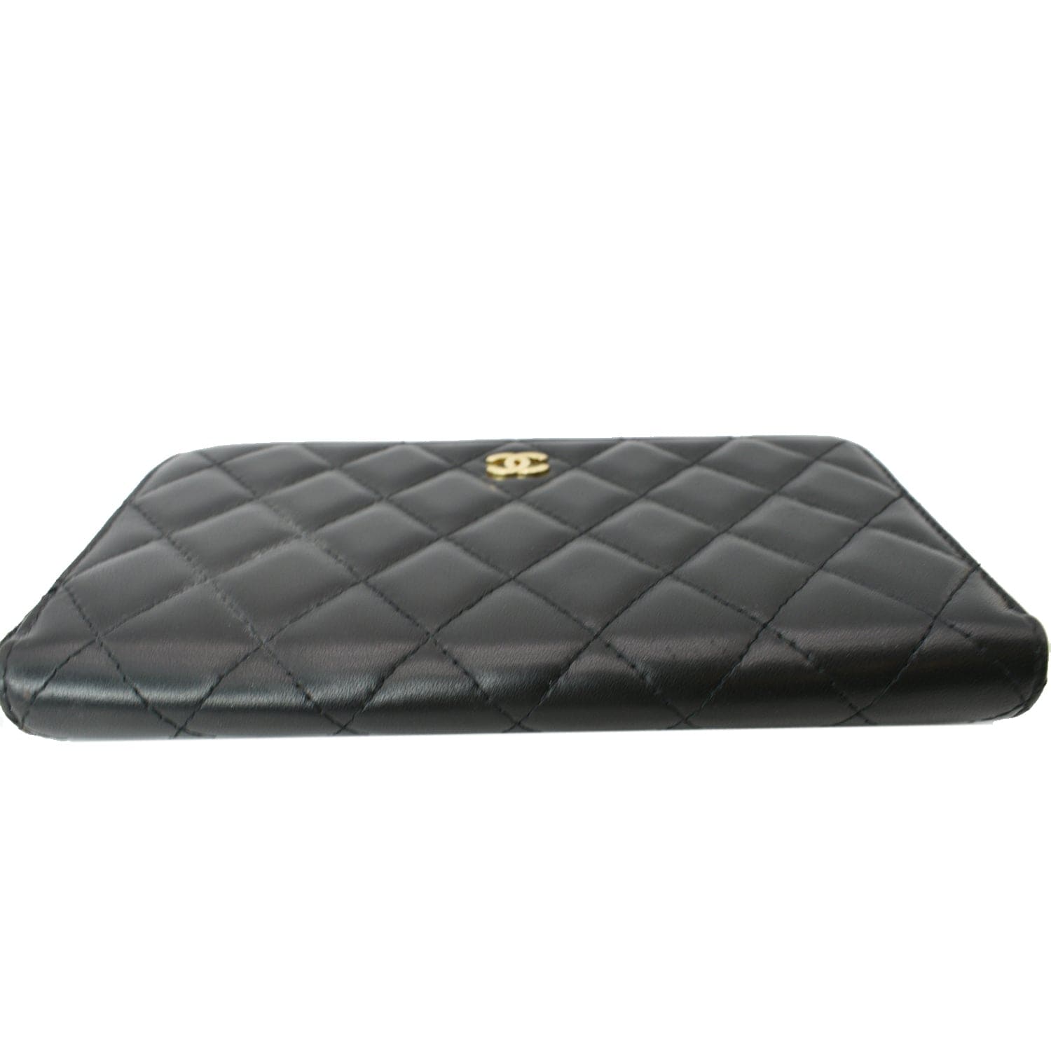 Chanel Quilted Leather Zip Around Wallet Black