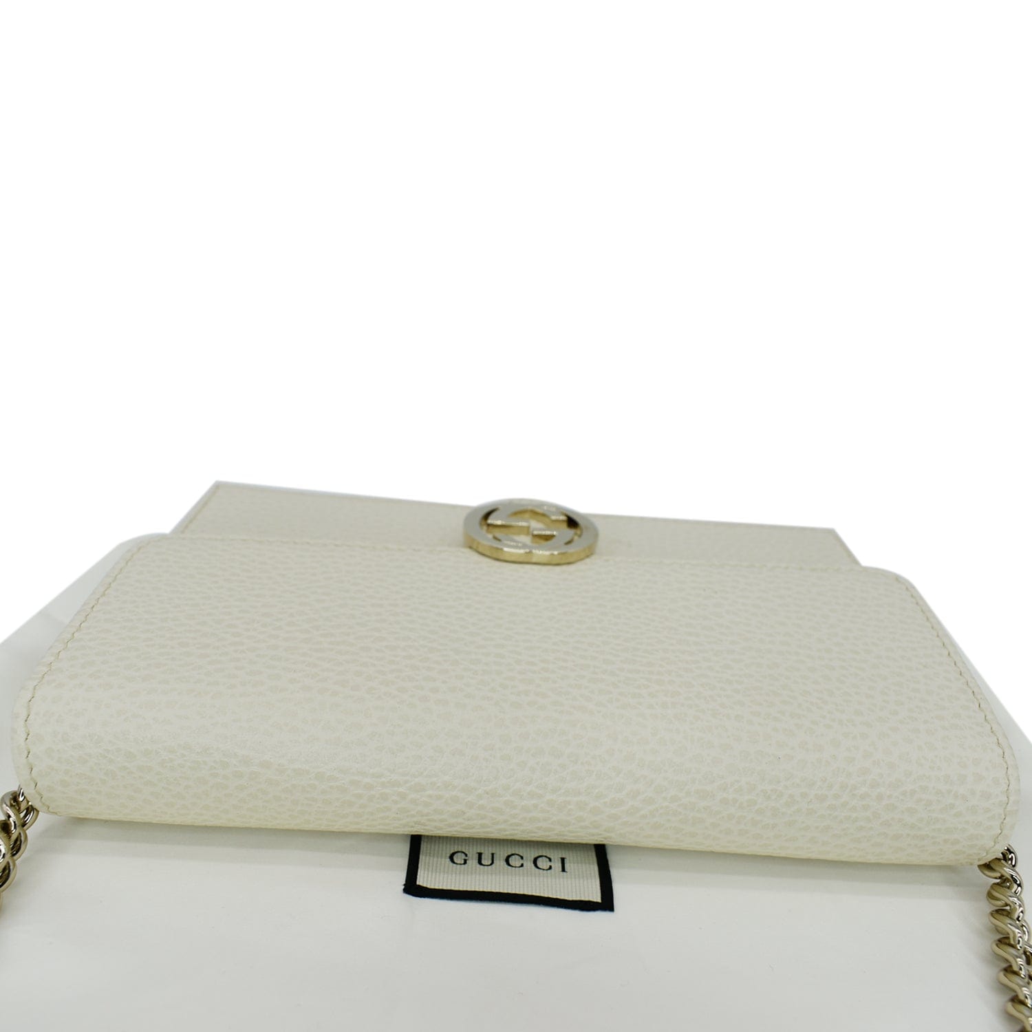 GUCCI Gucci Interlocking Pebbled Leather Crossbody Bag White 615523