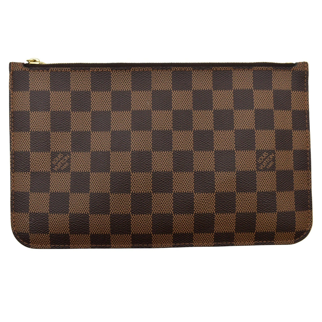 LOUIS VUITTON Neverfull MM Damier Ebene Pochette Wristlet Pouch Brown