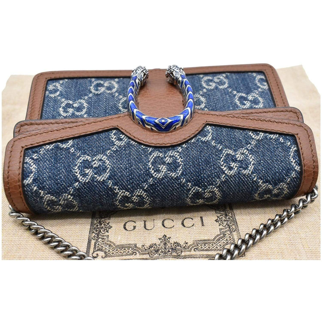 GUCCI Dionysus Super Mini Gucci Jacquard Denim Chain Shoulder Bag Dark Blue 476432