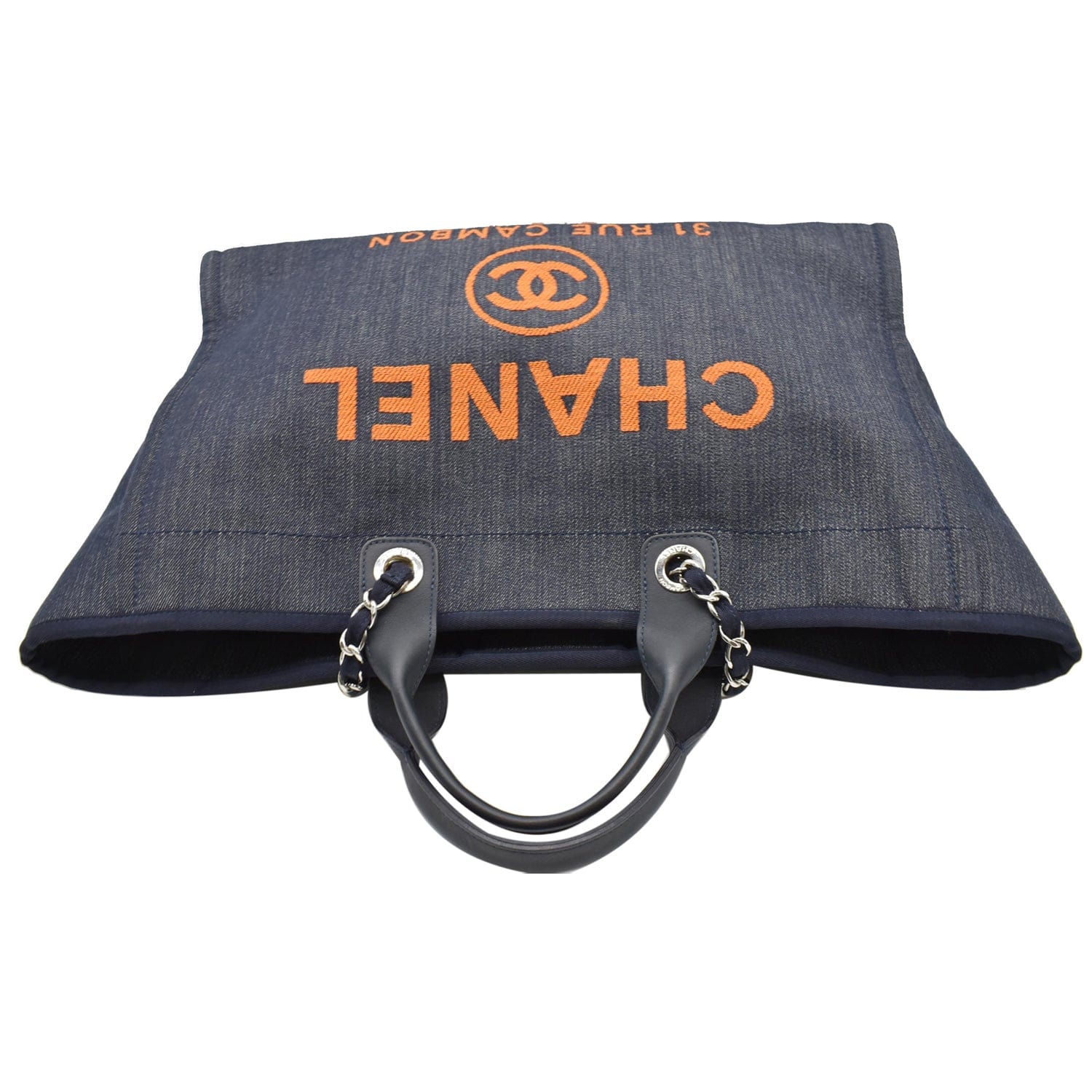 Chanel Deauville Large Denim Shopping Tote Bag Dark Blue