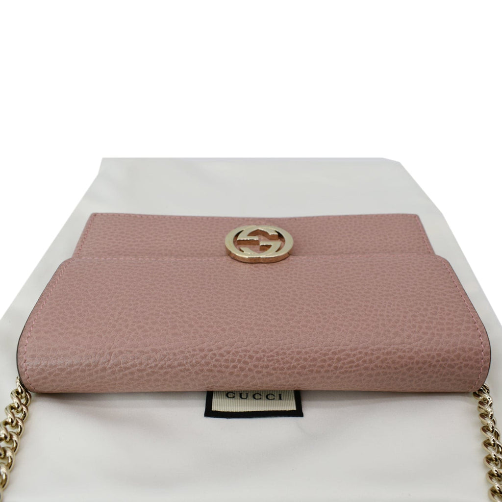 GUCCI Dollar Interlocking G  Leather Chain Wallet Crossbody Bag Soft Pink 510314