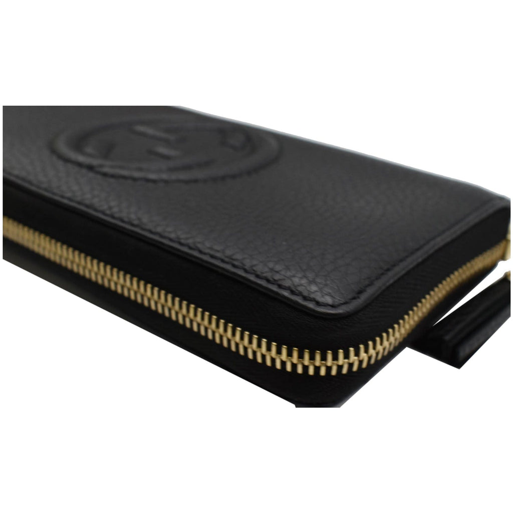 GUCCI Soho Zip Around Pebbled  Leather Wallet Black 598187
