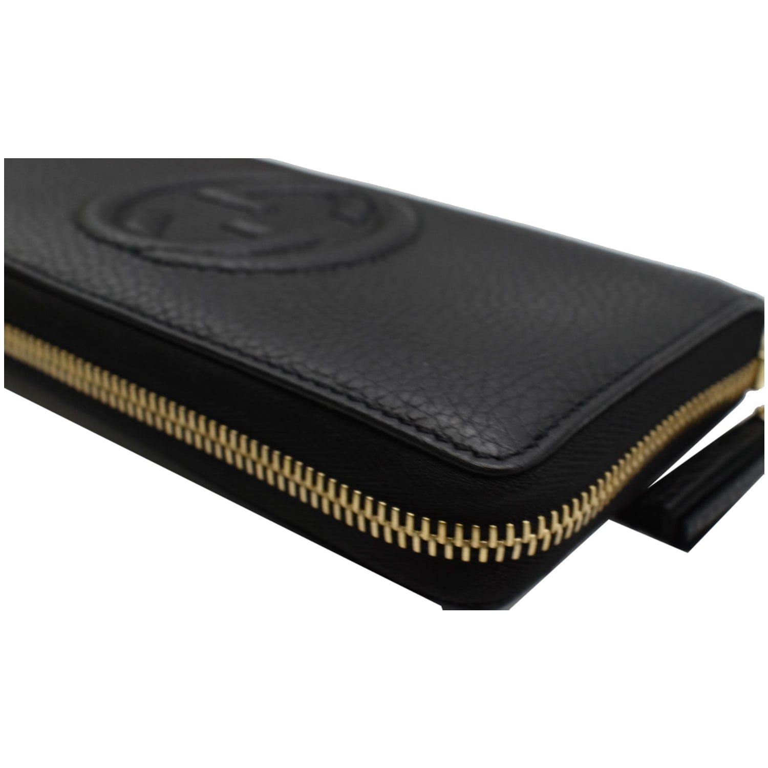 GUCCI Soho Zip Around Pebbled  Leather Wallet Black 598187