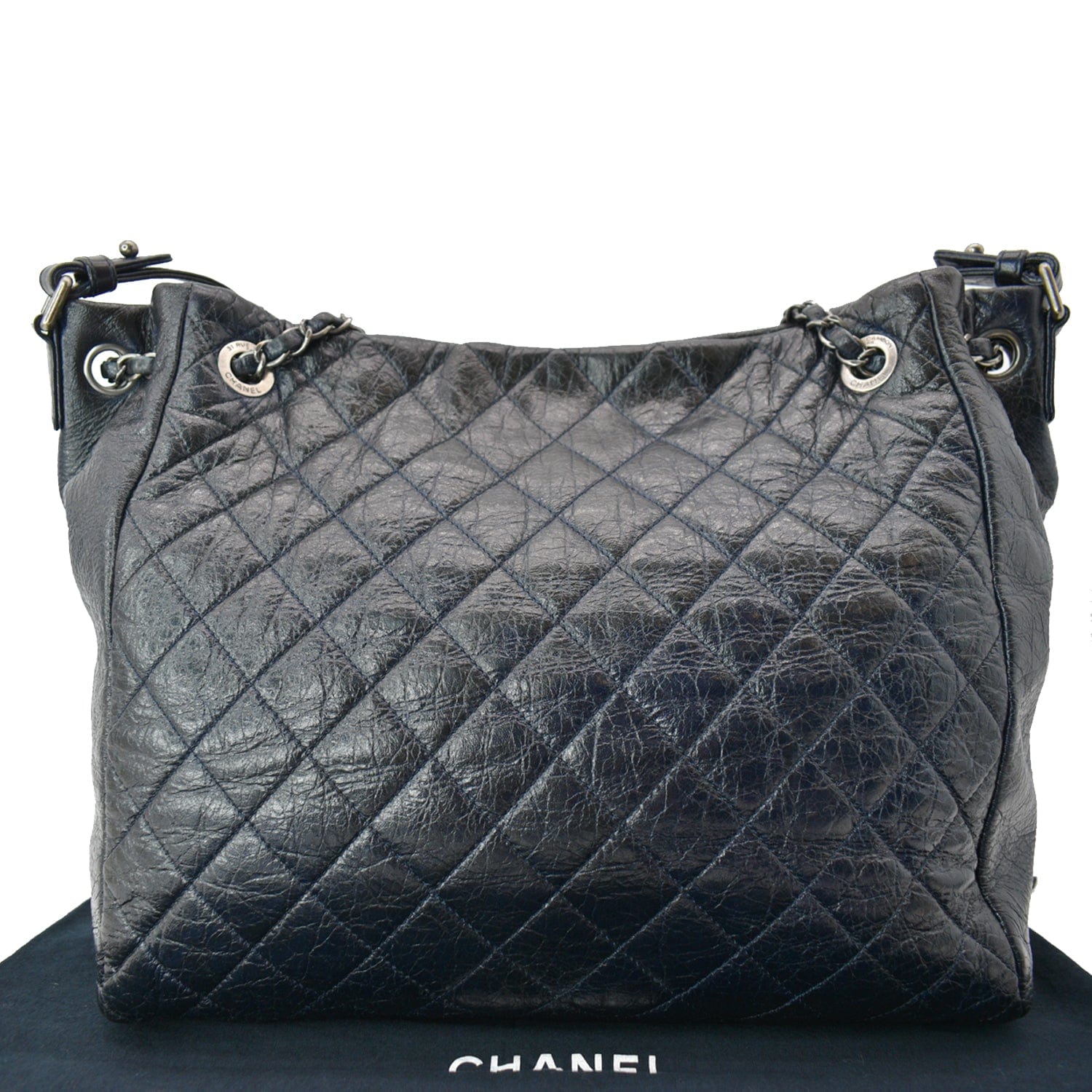 Chanel Glazed Aged  Distressed Tote Shoulder Bag Blue