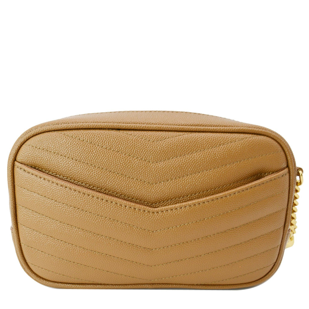 YVES SAINT LAURENT Mini Lou Grain De Poudre Camera Crossbody Bag Dark Natural