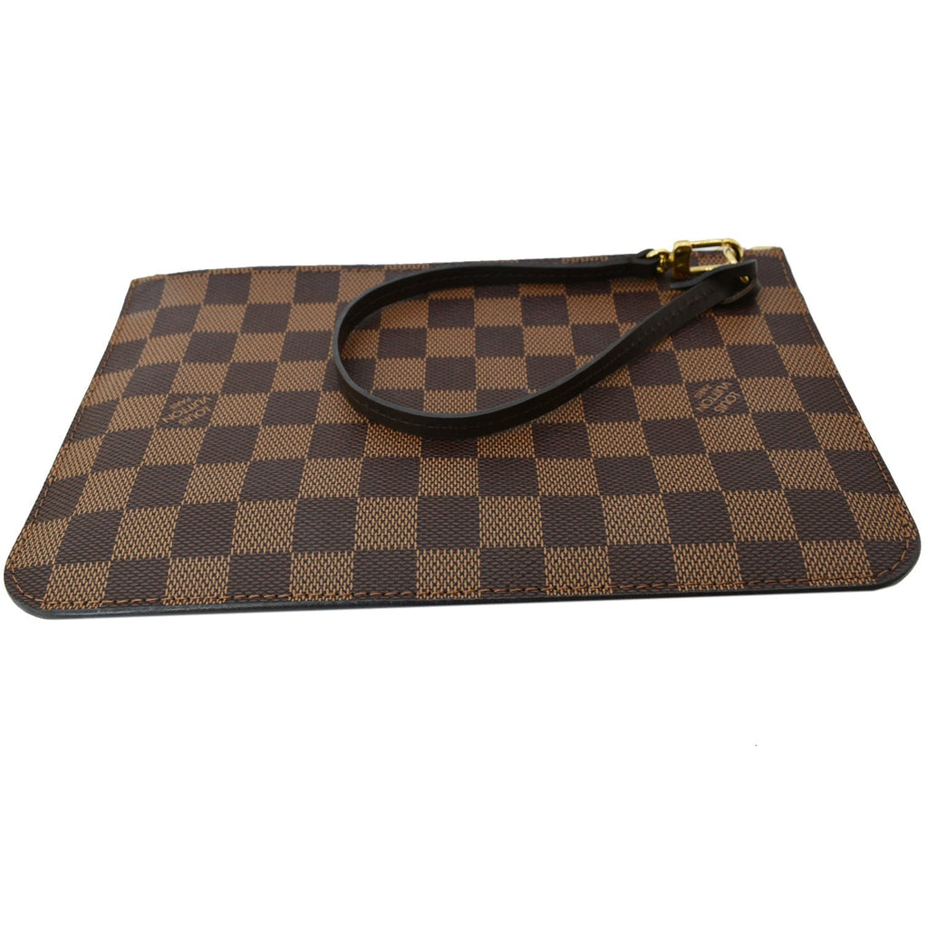 LOUIS VUITTON Pochette Wristlet Pouch Damier Ebene Neverfull MM Rose Ballerine