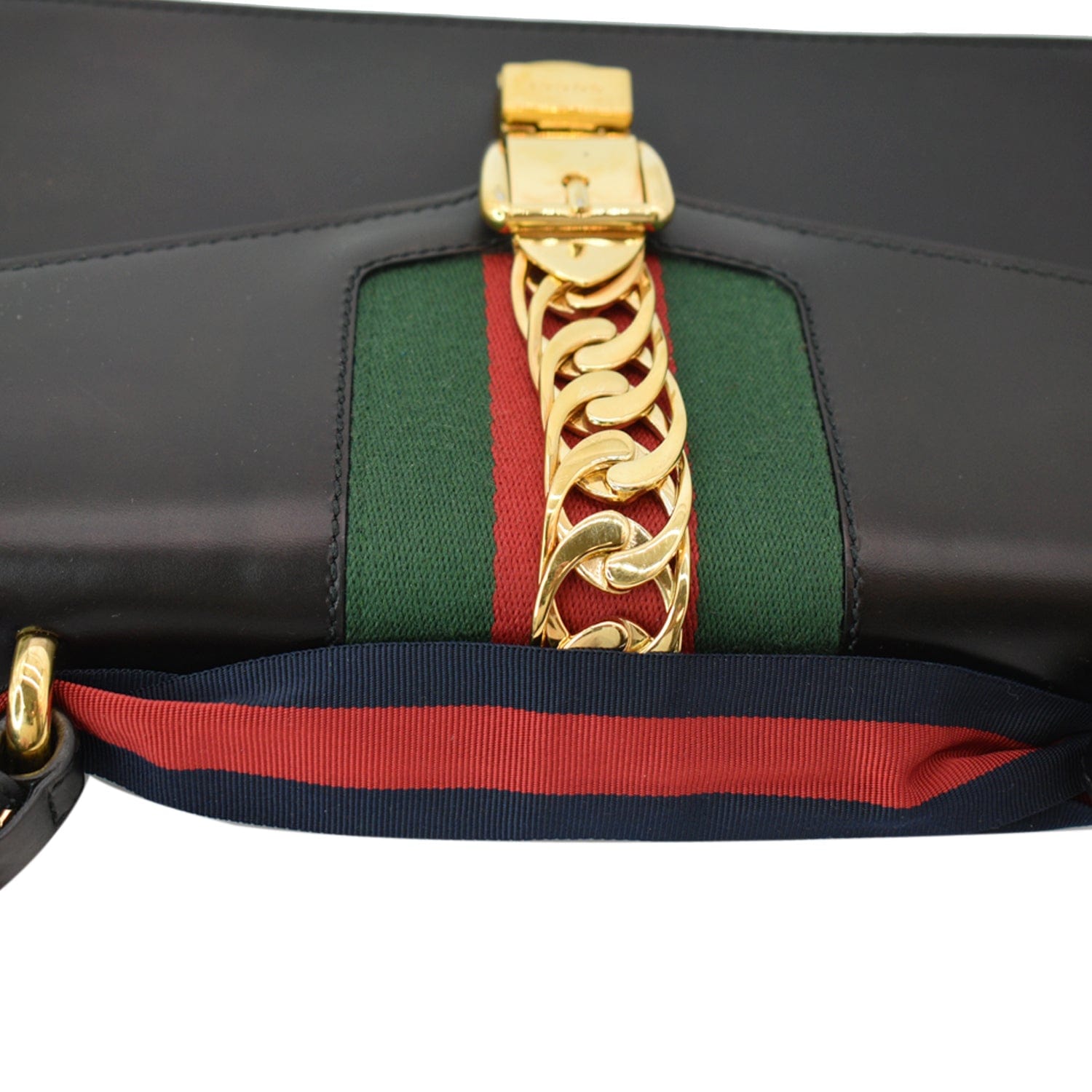 GUCCI Sylvie Small Leather Shoulder Bag Black 421882