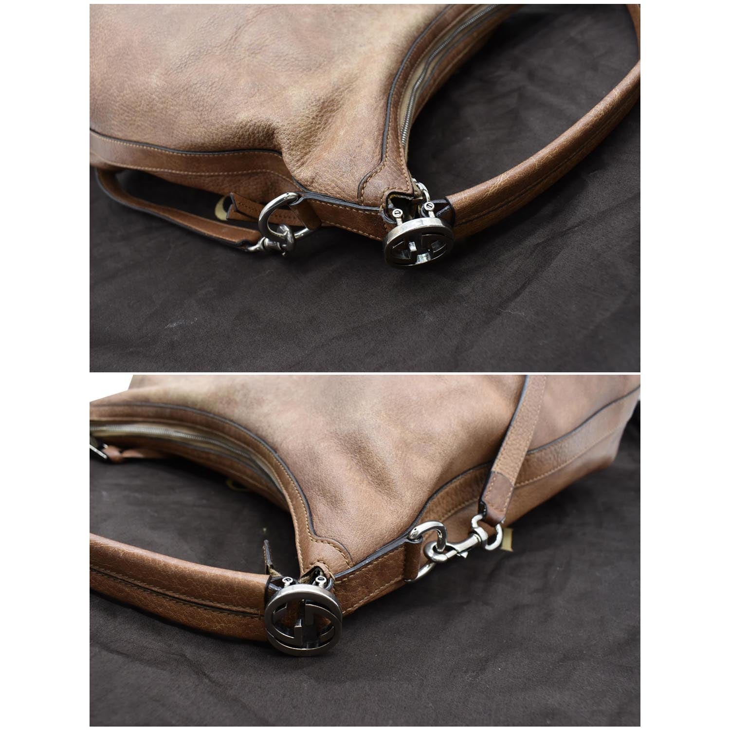 GUCCI Miss Gucci Pebbled Leather Hobo Bag Brown 323676