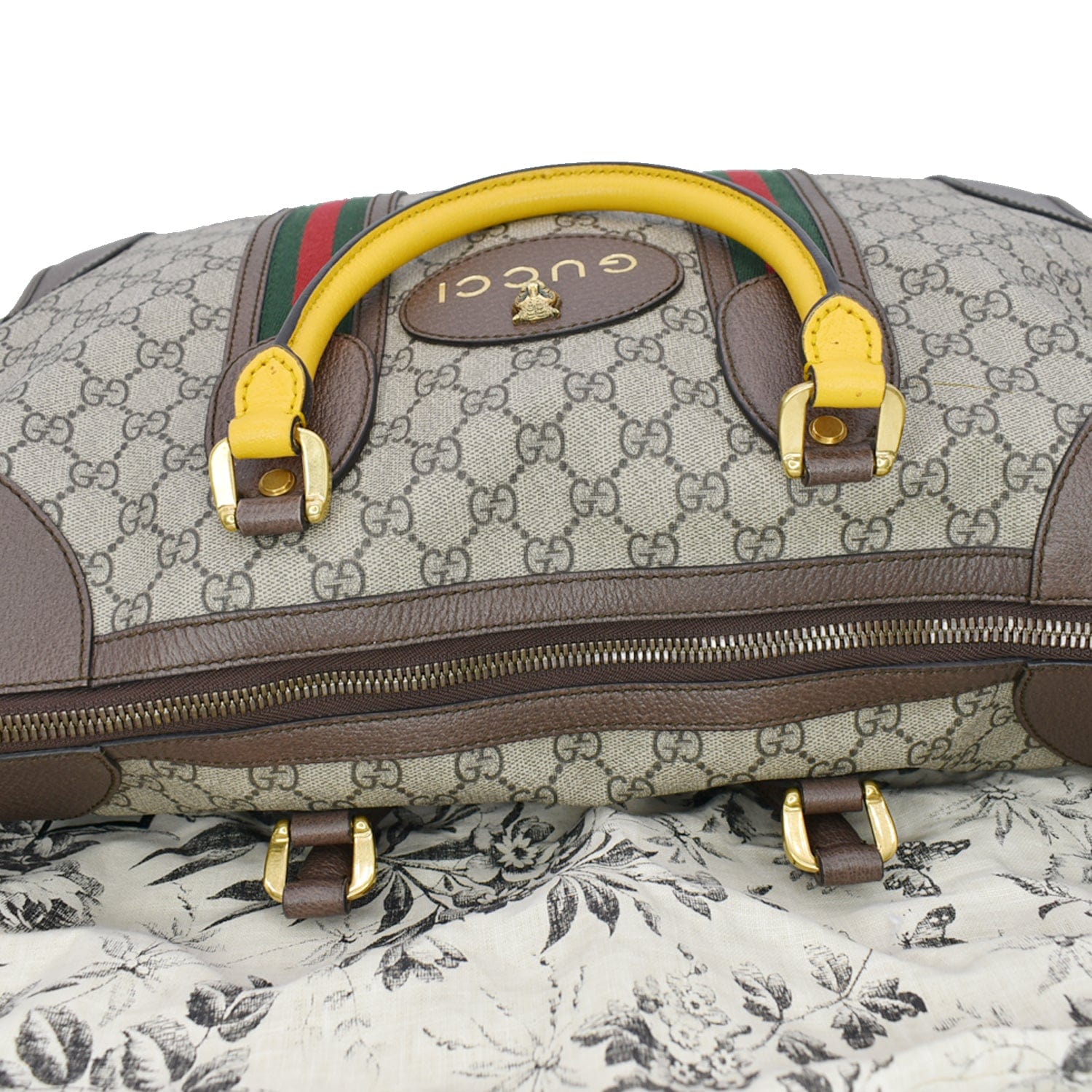 GUCCI Neo  Gucci Supreme Monogram Web Duffel Travel Bag Beige