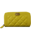 Chanel Boy Caviar Quilted Zip Around Wallet Yellow