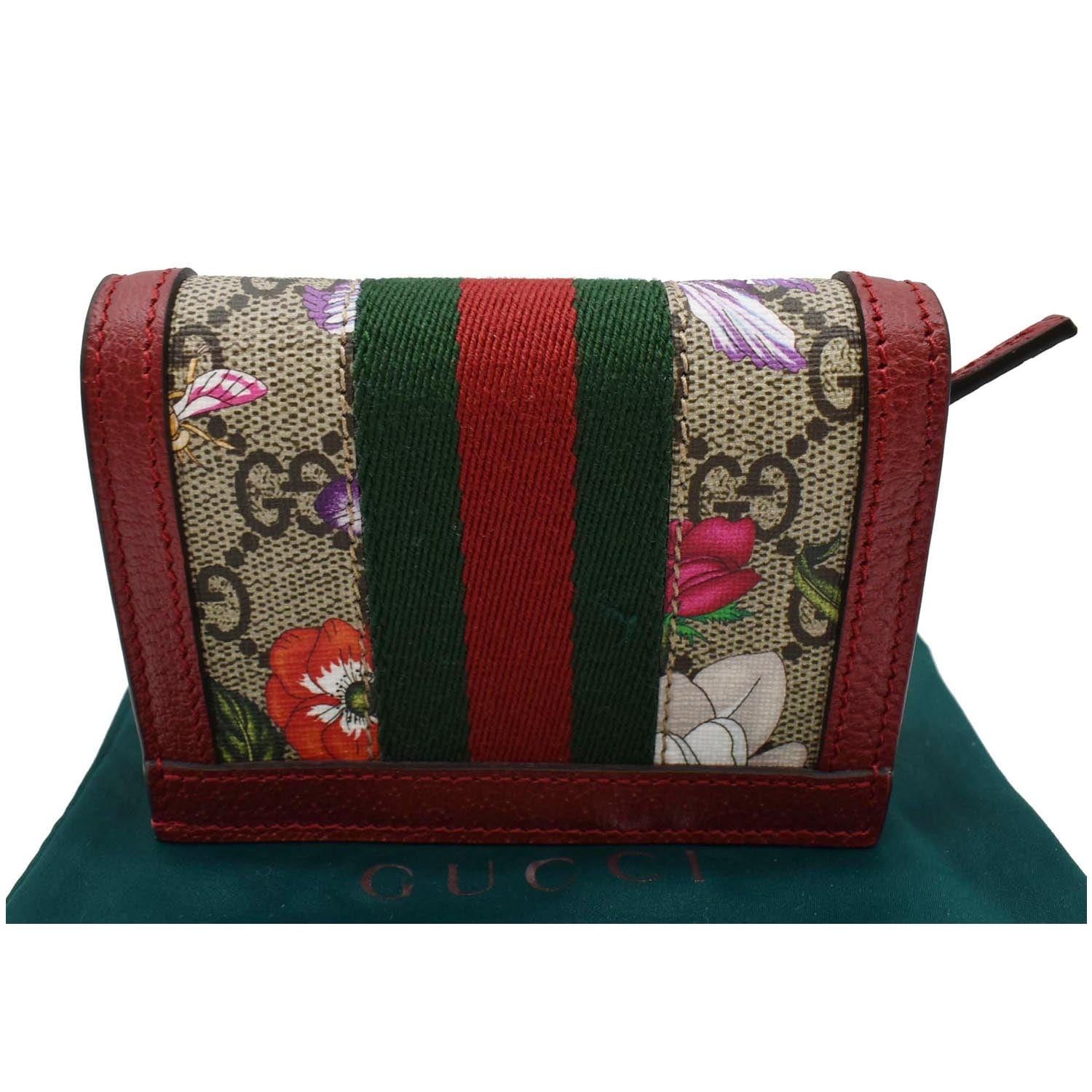 GUCCI Ophidia Flora Gucci Supreme Canvas Card Case Wallet Red 523155