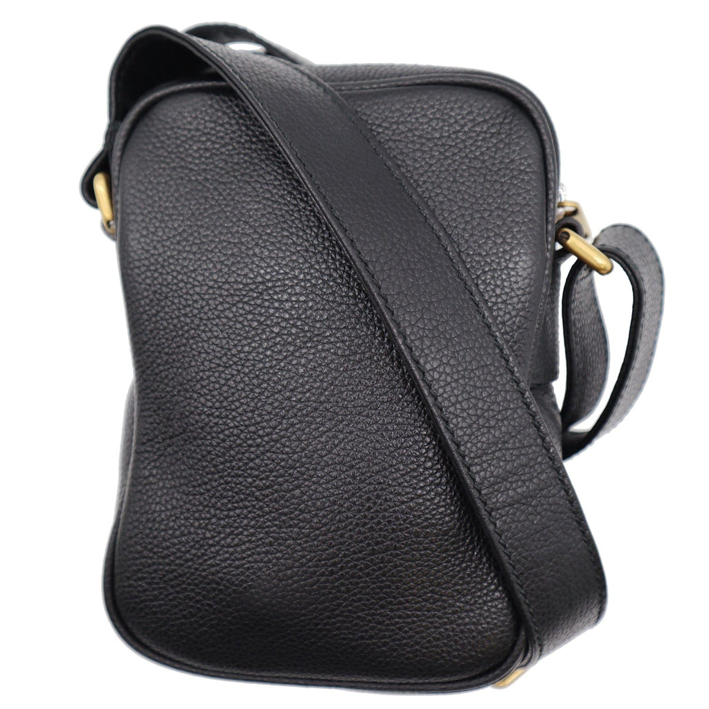 GUCCI Logo Grained  Leather Messenger Bag Black 574803