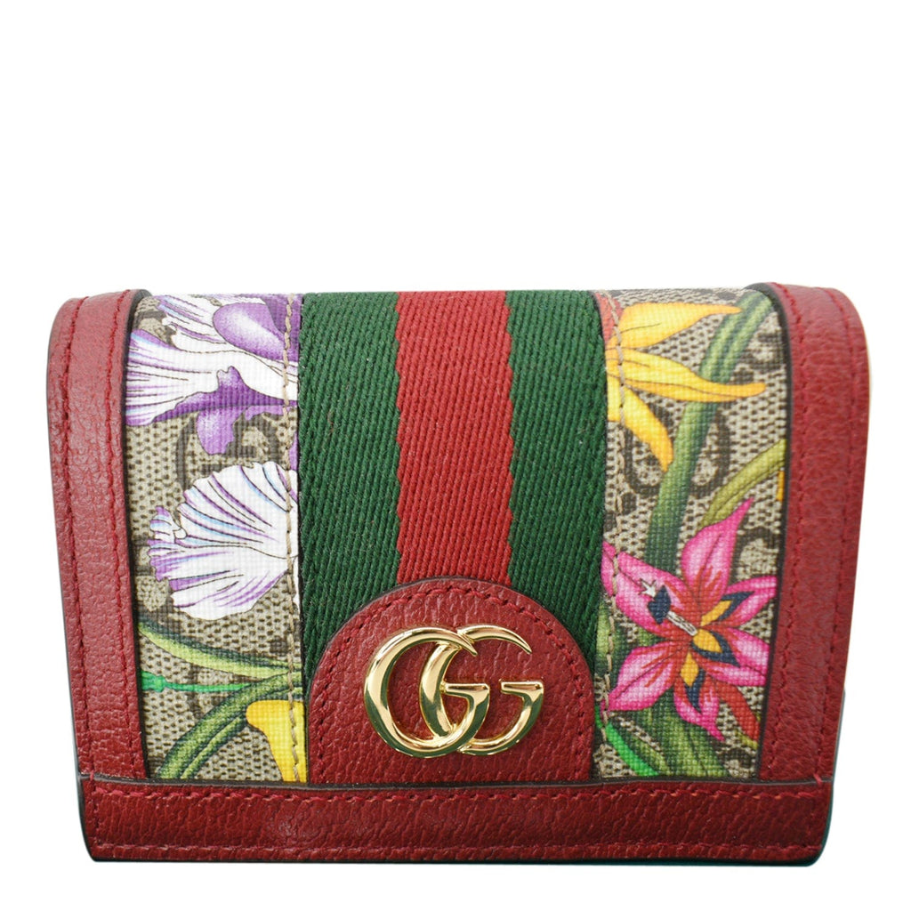 GUCCI Ophidia Flora Gucci Supreme Canvas Card Case Wallet Red 523155 - 10% Off