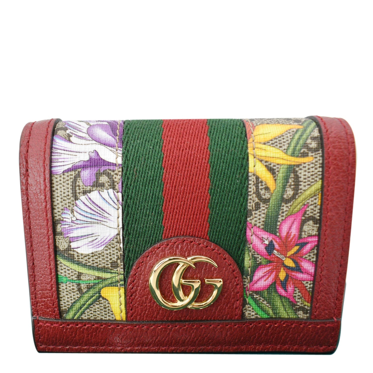 GUCCI Ophidia Flora Gucci Supreme Canvas Card Case Wallet Red 523155 - 10% Off