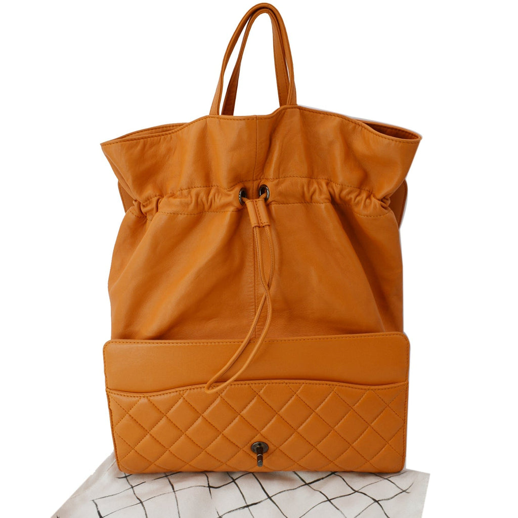 Chanel Classic Flap Drawstring Quilted  Leather Shopper Shoulder Bag Orange - Hot Deals