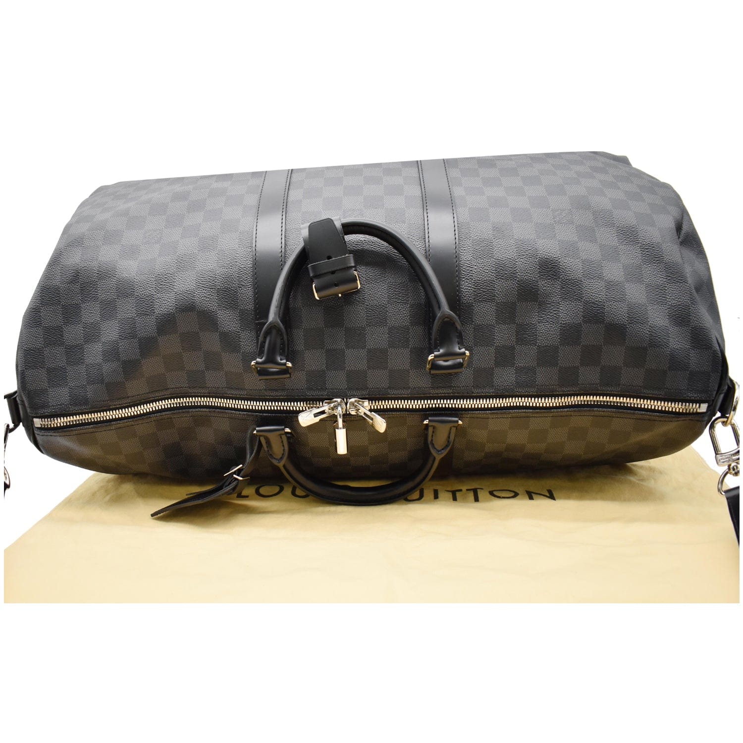 LOUIS VUITTON Keepall 55 Damier Graphite Bandouliere Travel Bag Black