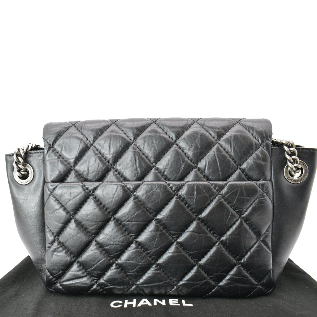 Chanel Accordion Flap Aged Leather Shoulder Bag Black