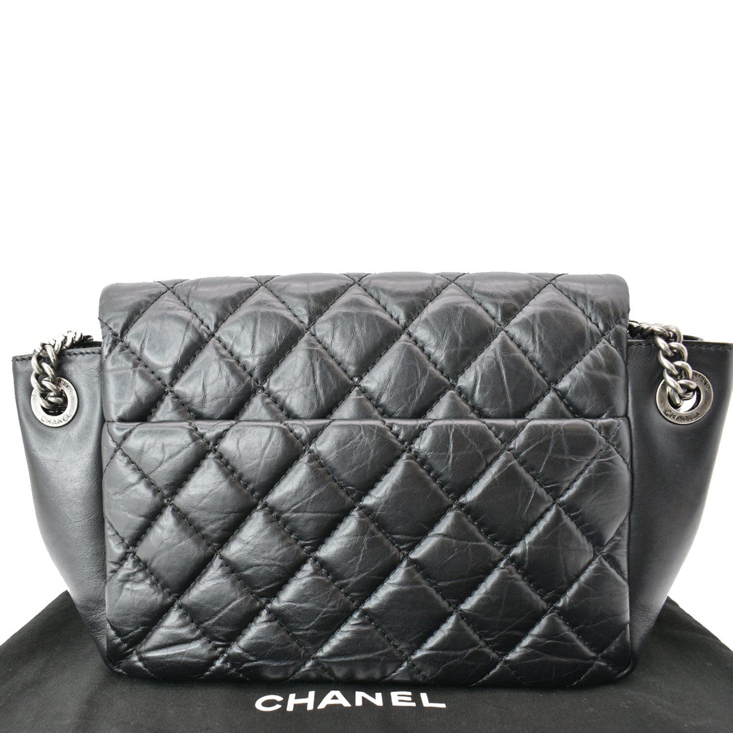 Chanel Accordion Flap Aged Leather Shoulder Bag Black