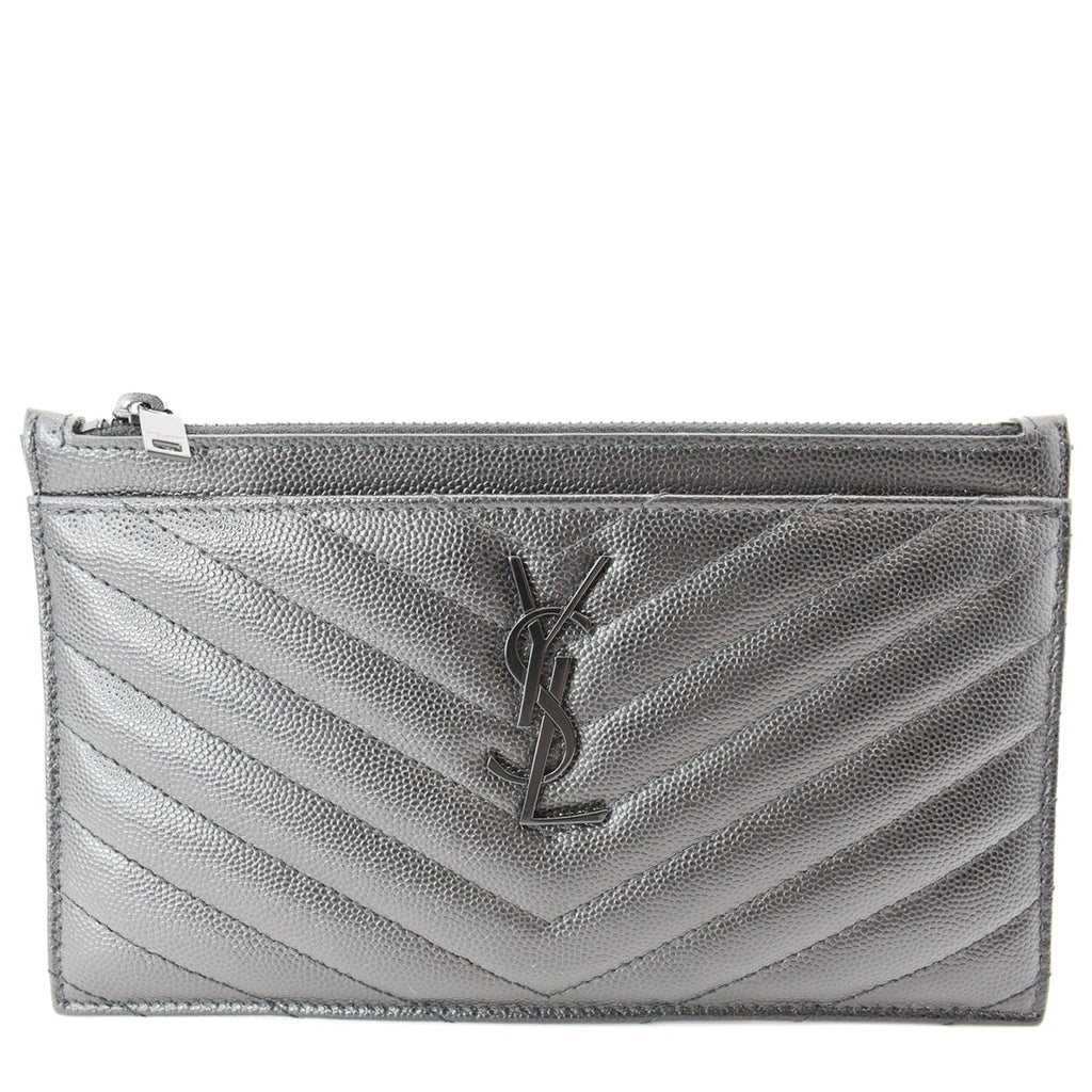 YVES SAINT LAURENT Matelasse Bill Grain De Poudre Zip Pouch Black