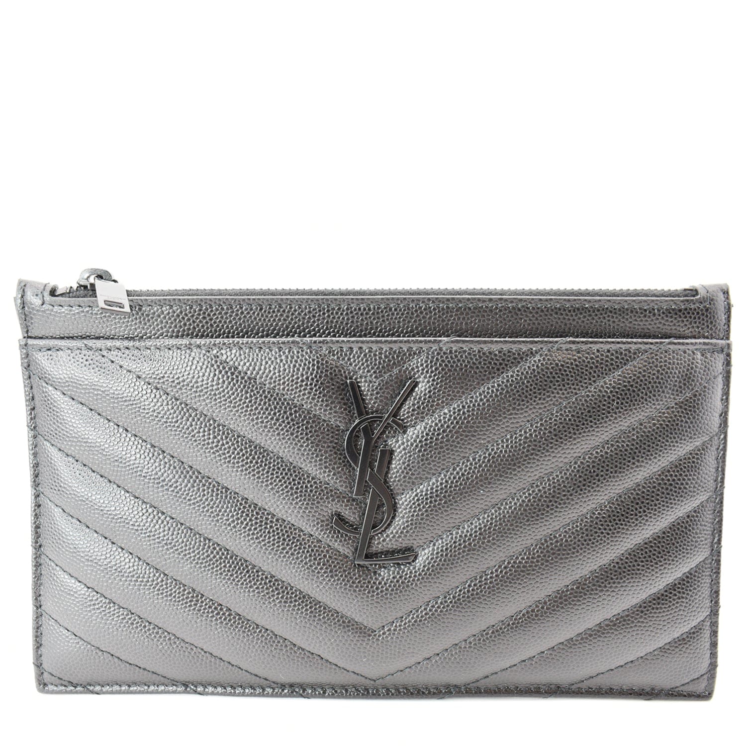 YVES SAINT LAURENT Matelasse Bill Grain De Poudre Zip Pouch Black