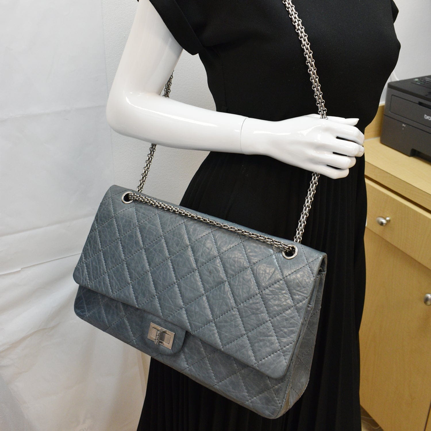 Chanel 50th Anniversary 2.55 Reissue 228 Quilted Aged  Shoulder Bag Grey