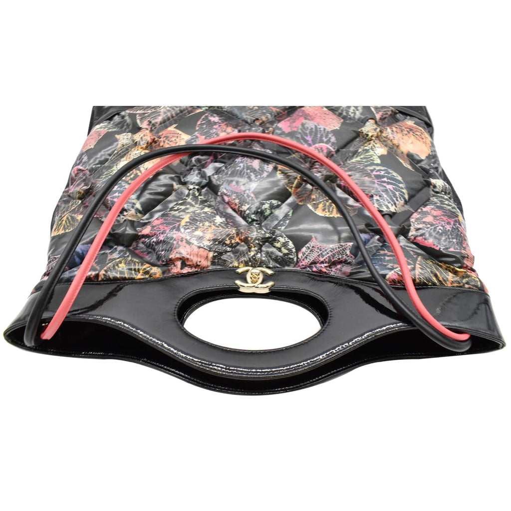 Chanel 31 Large Leaves Printed Leather Shopping Shoulder Bag Black