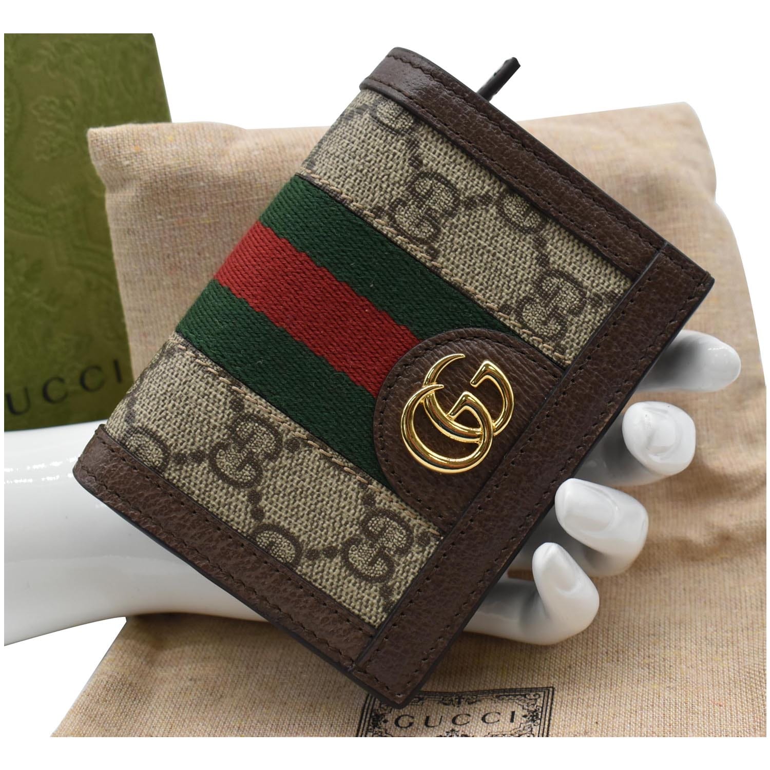 GUCCI Ophidia Gucci Card Case Wallet Beige