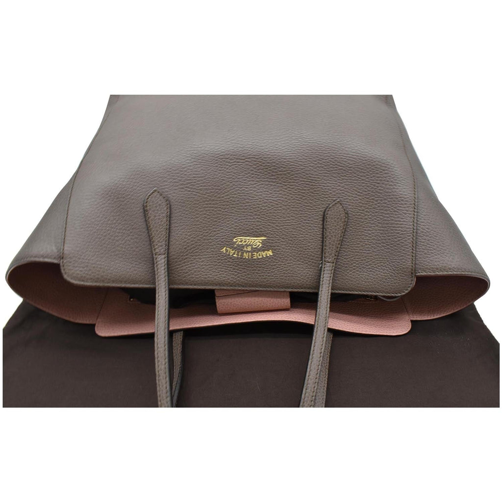 GUCCI Swing Pebbled  Leather Tote Bag Taupe 354397
