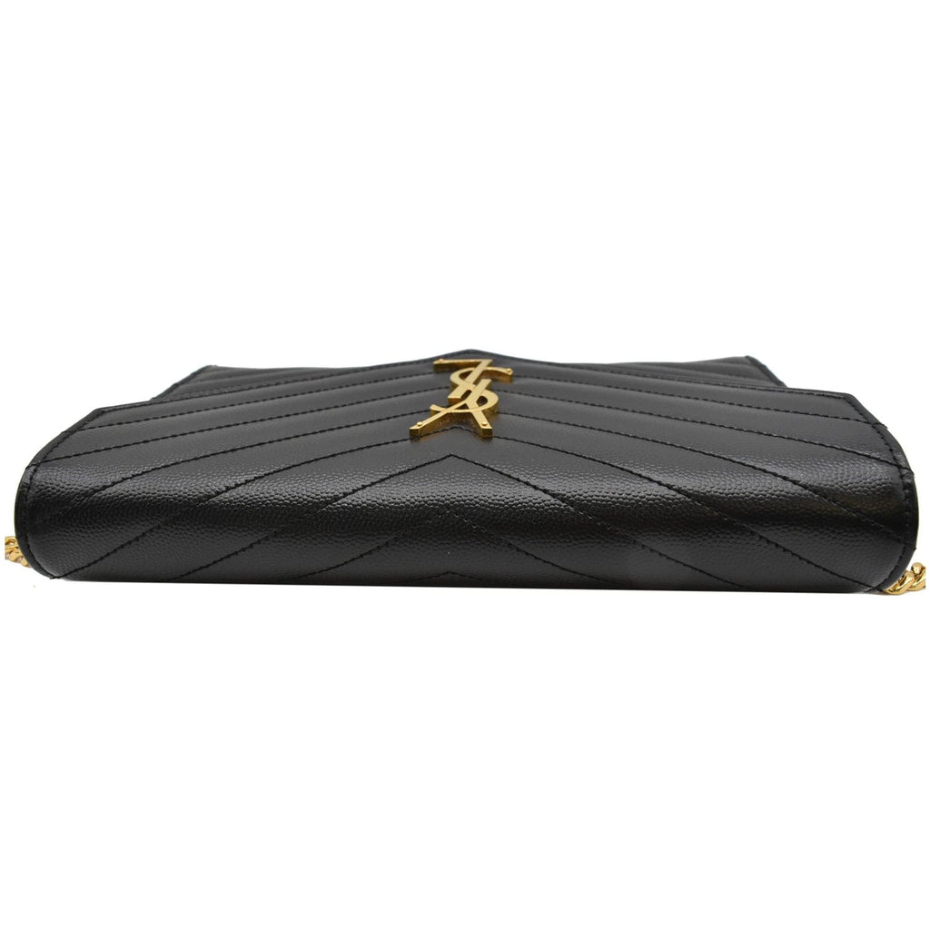 YVES SAINT LAURENT Envelope Monogram Leather Crossbody Chain Wallet Black