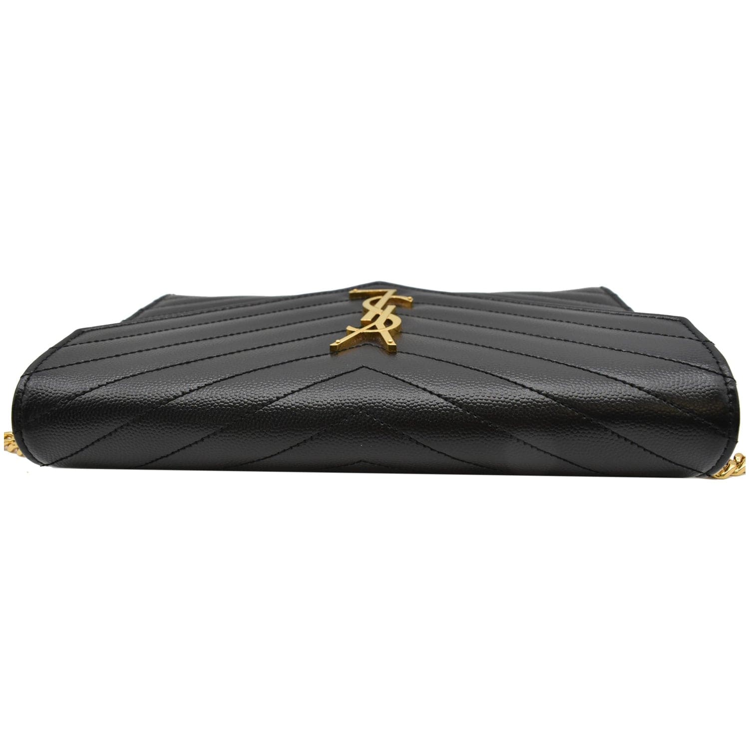 YVES SAINT LAURENT Envelope Monogram Leather Crossbody Chain Wallet Black