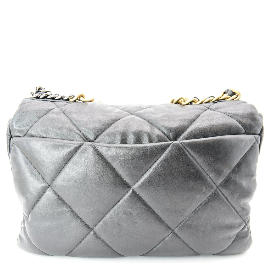 Chanel 19 Large Flap Quilted  Leather Shoulder Bag Black