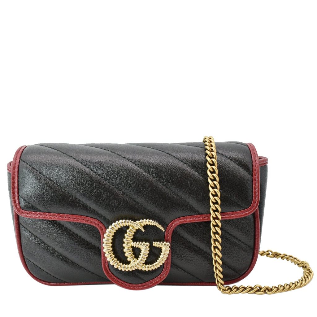GUCCI Gucci Marmont Mini MatelassÃ© Leather Shoulder Crossbody Bag Black/Cerise 574969