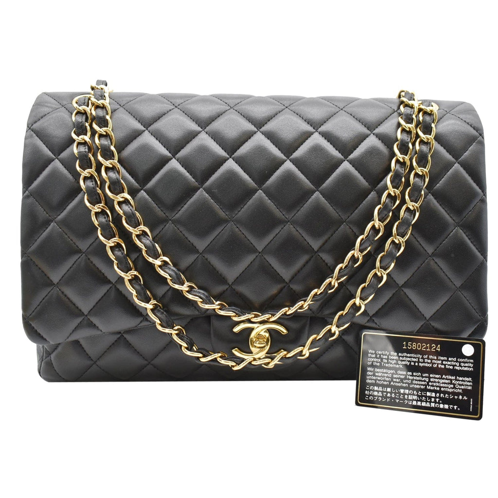 Chanel Maxi Double Flap  Leather Shoulder Bag Black