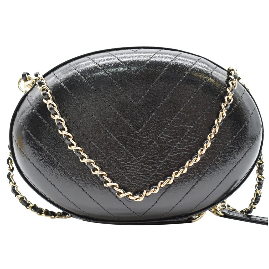 Chanel La Pausa Embroidered Chevron Leather Chain Clutch Bag Black