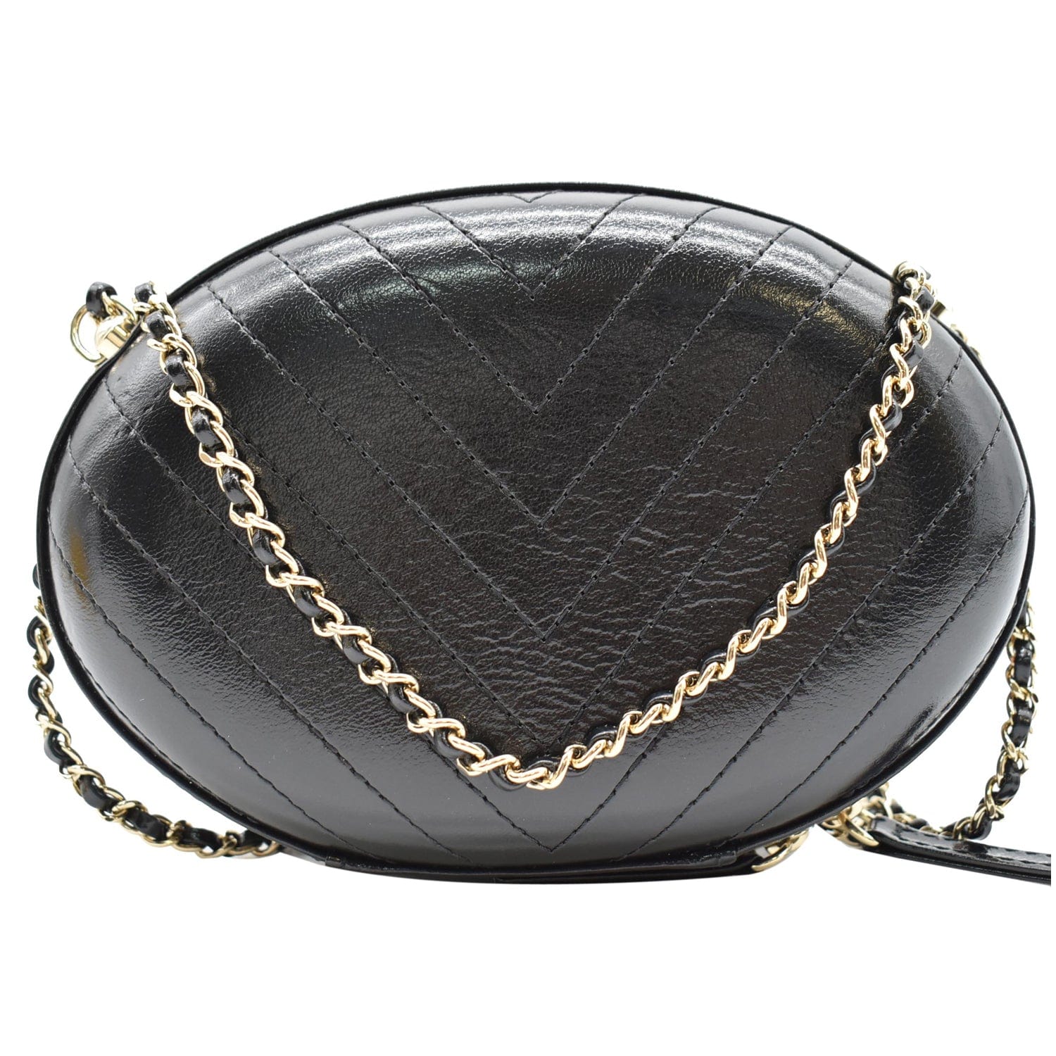 Chanel La Pausa Embroidered Chevron Leather Chain Clutch Bag Black